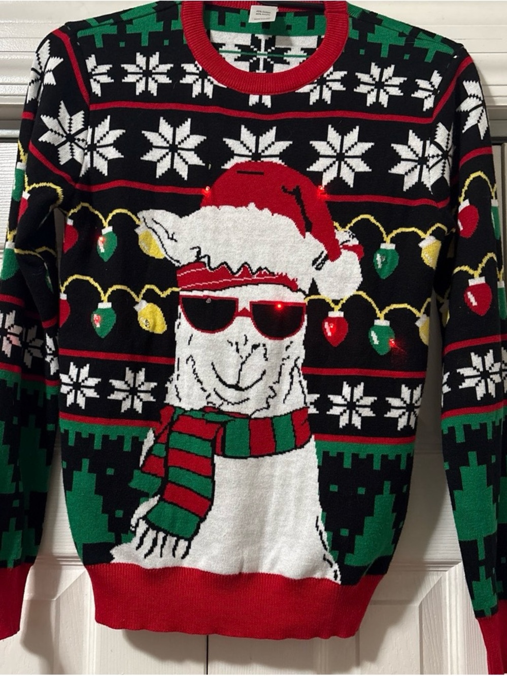 Amazon Essentials Kids Holiday Llama Sweater - Black, Red, Green, White